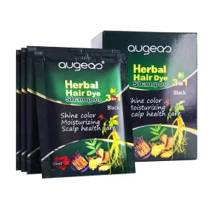 10-Pack Hair Dye Shampoo for Men & Women, Black - Permanent, Herbal, 3-in-1 Shine, Moisturizing & Scalp Care, 30 ML Each