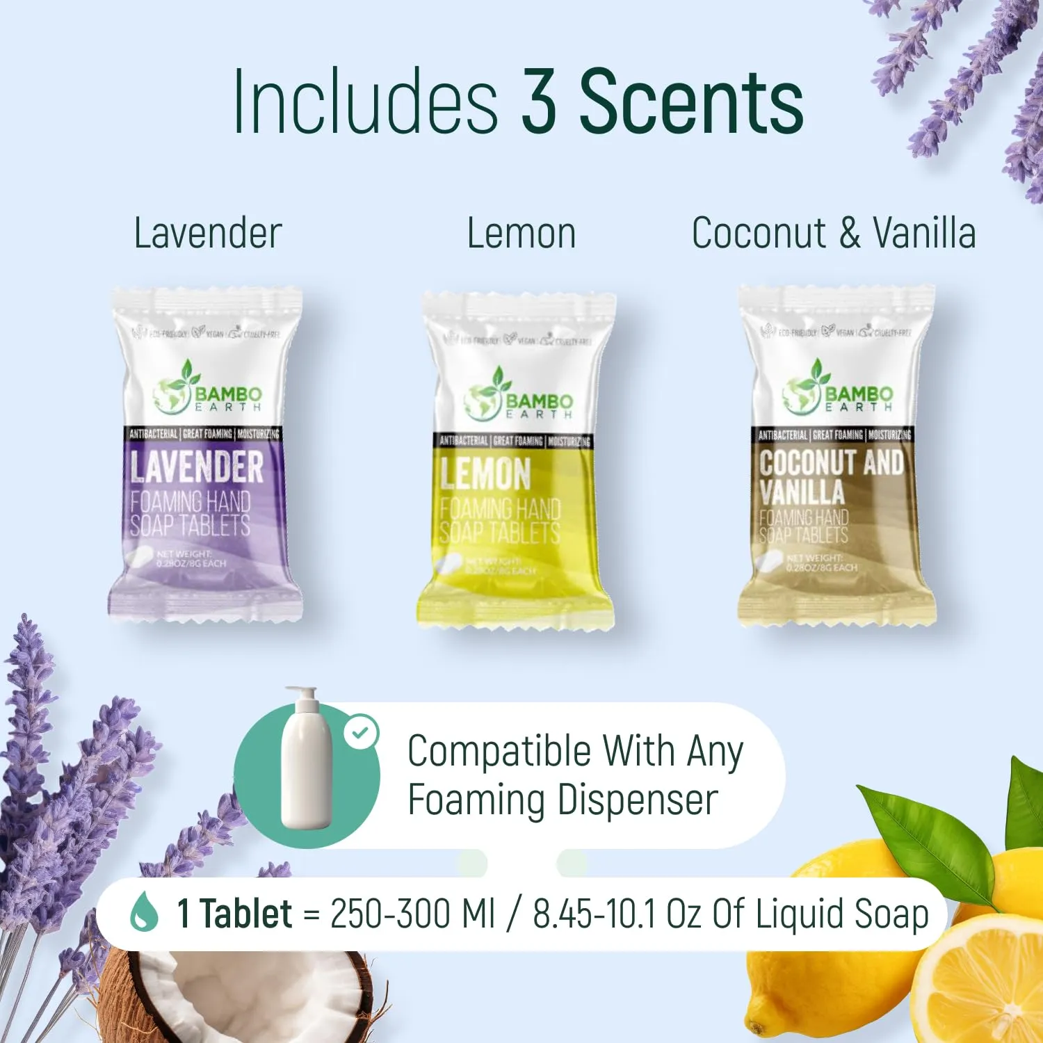 18 Pack Natural Foaming Hand Soap Tablets - Soft Moisturizing Handwash Tab Refills - 1 Tablet = 9 Oz Refillable Liquid Wash Foam Handsoap - Eco-Friendly Paper Softsoap Refill Tabs (Variety Pack)