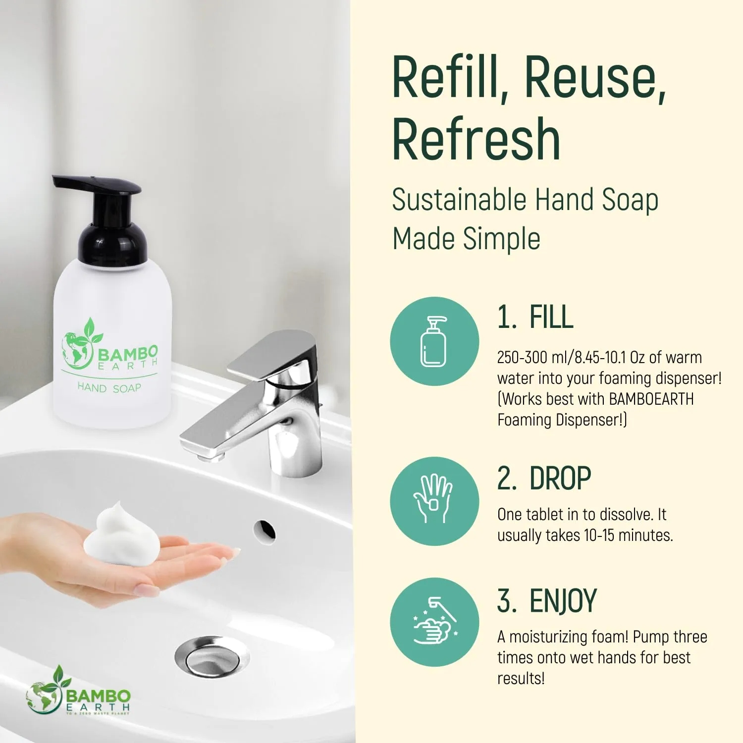 18 Pack Natural Foaming Hand Soap Tablets - Soft Moisturizing Handwash Tab Refills - 1 Tablet = 9 Oz Refillable Liquid Wash Foam Handsoap - Eco-Friendly Paper Softsoap Refill Tabs (Variety Pack)