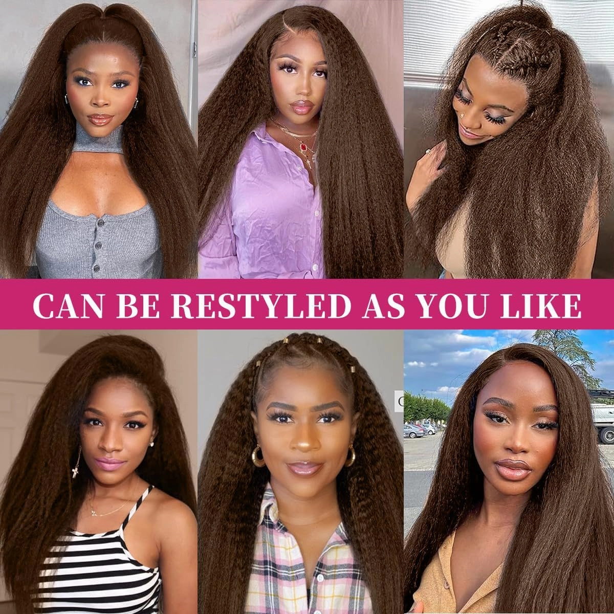 20 Inch Chocolate Brown Kinky Straight Clip in Hair Extensions Real Human Hair Clip in Extensions 8Pcs 110g 20 Clips Brazilian Virgin Hair Yaki Straight Clip ins Double Weft