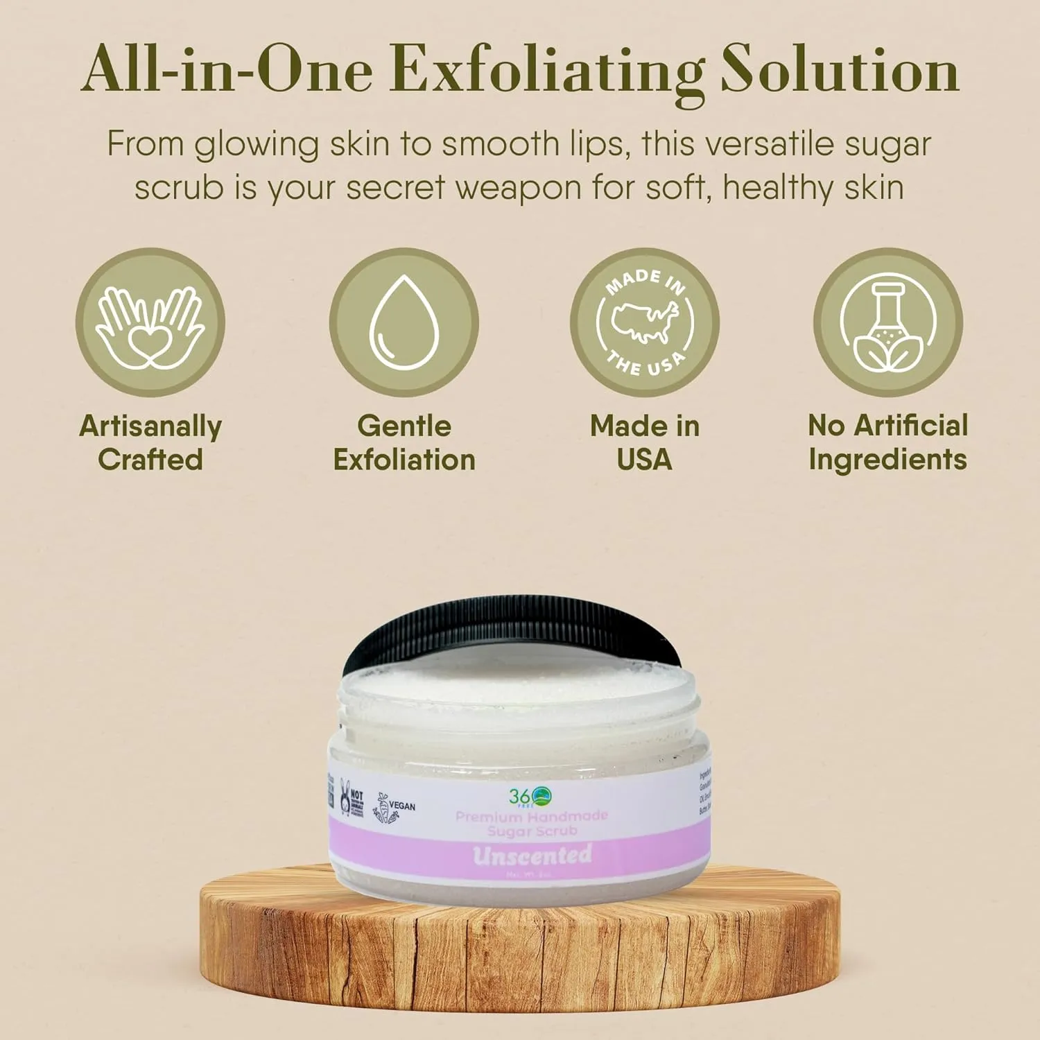 360Feel Fragrance Free Sugar Body Scrub - Great for Exfoliating Bodyscrub Acne Scars Stretch Marks Foot Scrub Great Gifts For Women - 8 Fl Oz