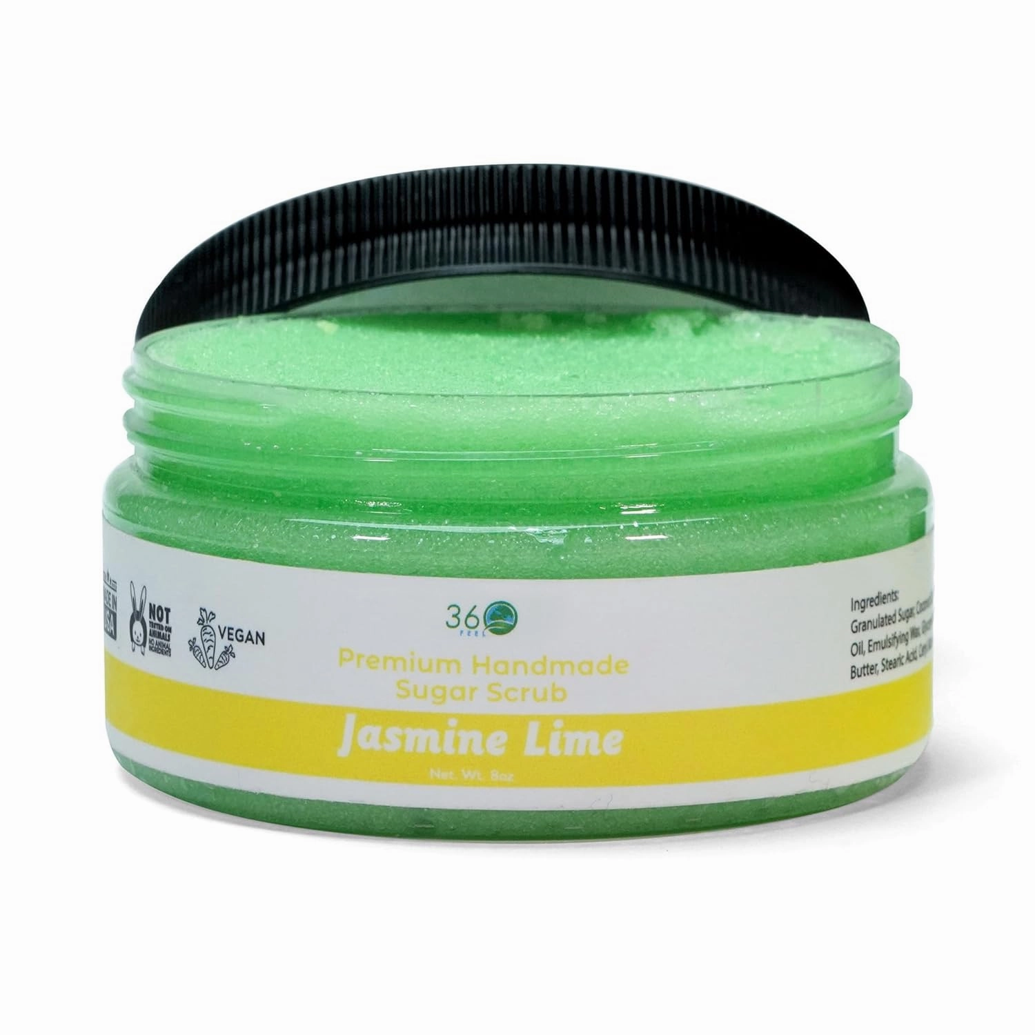 360Feel Jasmine Lime Sugar Body Scrub - Great for Exfoliating Bodyscrub Acne Scars Stretch Marks Foot Scrub Great Gifts For Women - 8 Fl Oz