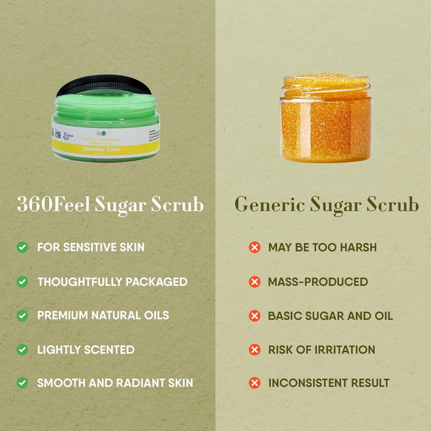 360Feel Jasmine Lime Sugar Body Scrub - Great for Exfoliating Bodyscrub Acne Scars Stretch Marks Foot Scrub Great Gifts For Women - 8 Fl Oz