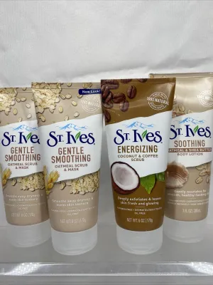 (4) St. Ives Gentle Smoothing Oatmeal Scrub & Mask Body Lotion Coffee mix  6oz