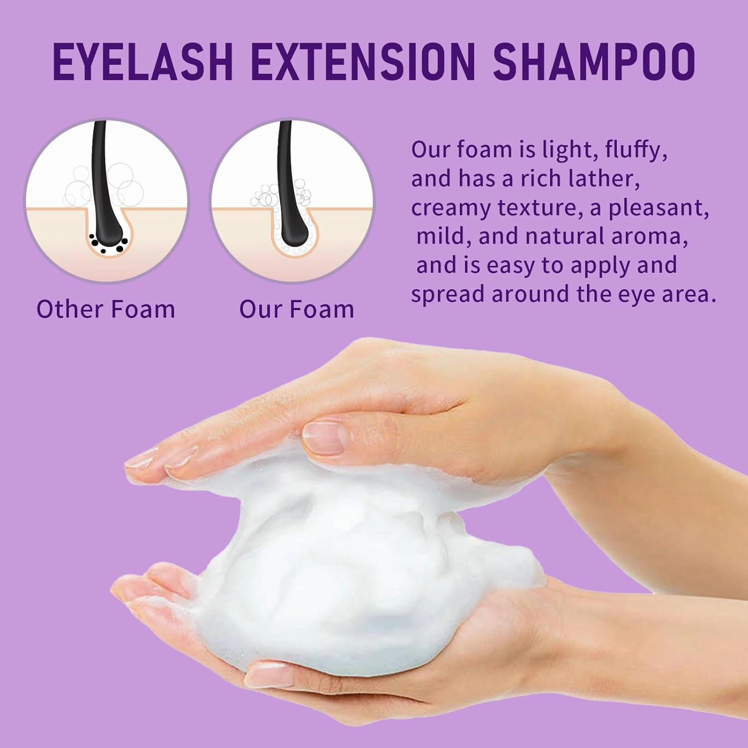 600ml Lash Shampoo Bulk, Eyelash Cleanser for Extensions, Safe Makeup Remover, Non-irritating or Burning Formula Eyelid Foaming Cleanser Best for Professional Salon and Home Use (Lavender)