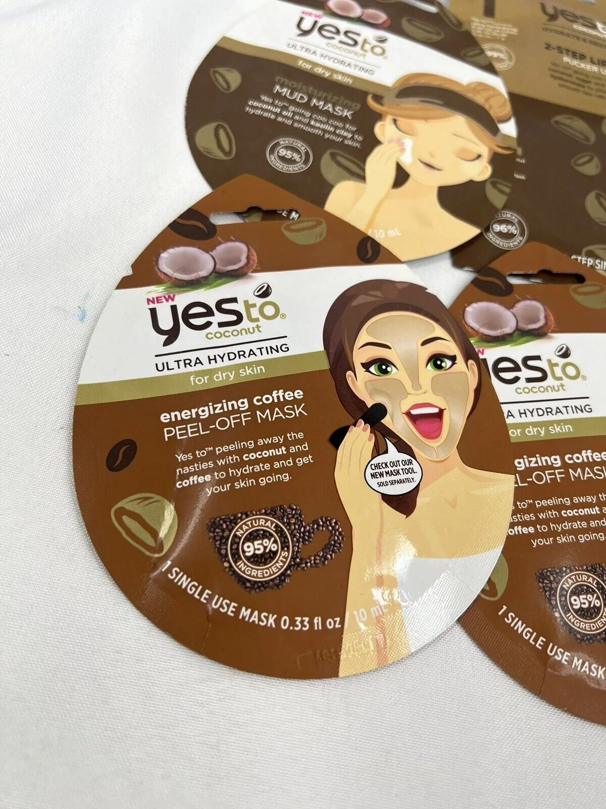 (7) Yes To Coconut Energizing Coffee  Scrub Peel Off Mask Mud Lip Kit Cucumber