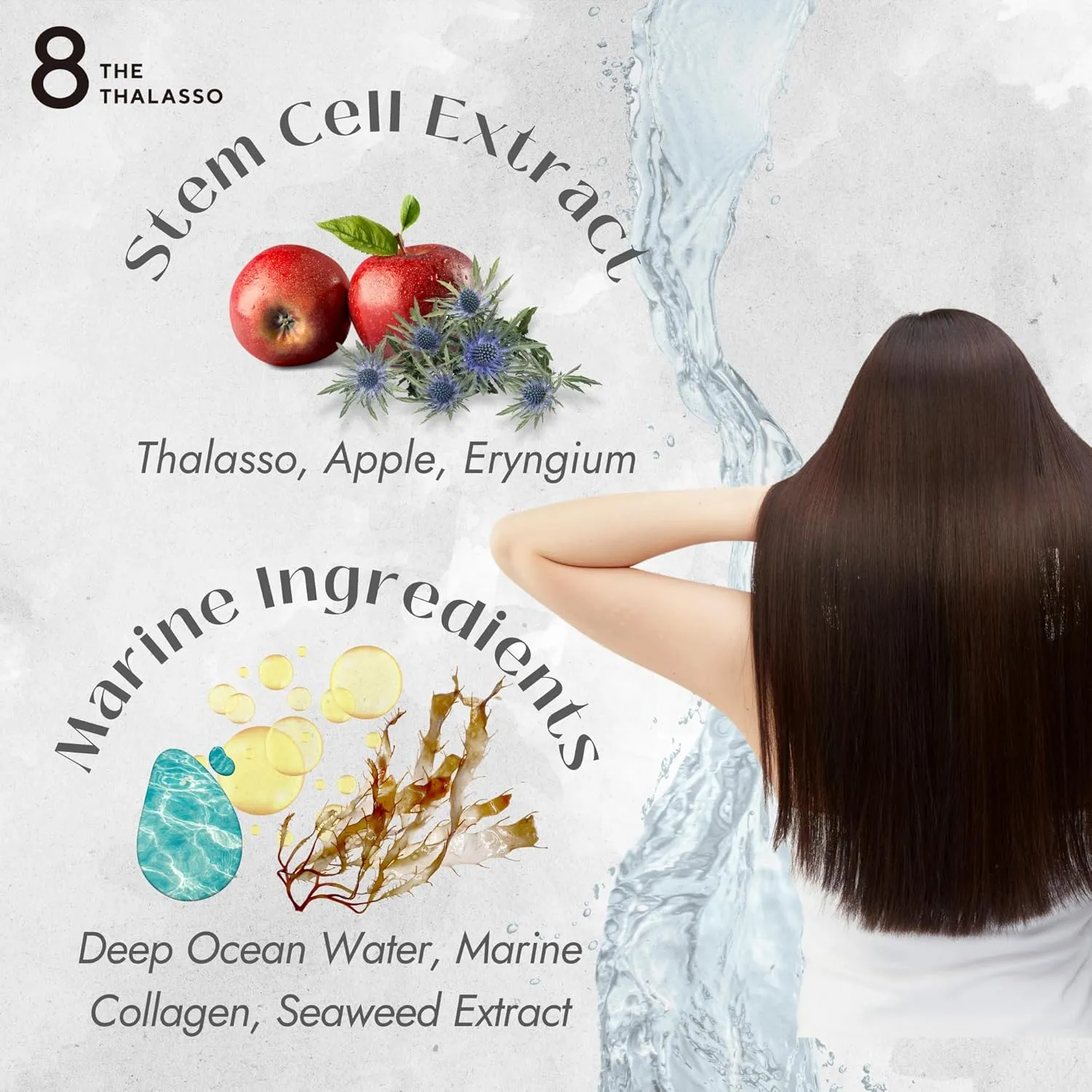 8 THE THALASSO Anti Frizz Shampoo for Thin Hair Women & Men, Natural Tea Tree Shampoo with Anti Aging Stem Cells & Collagen for Hydration from Japan, Silicone & Paraben Free, SMOOTH, 16.06 Fl Oz