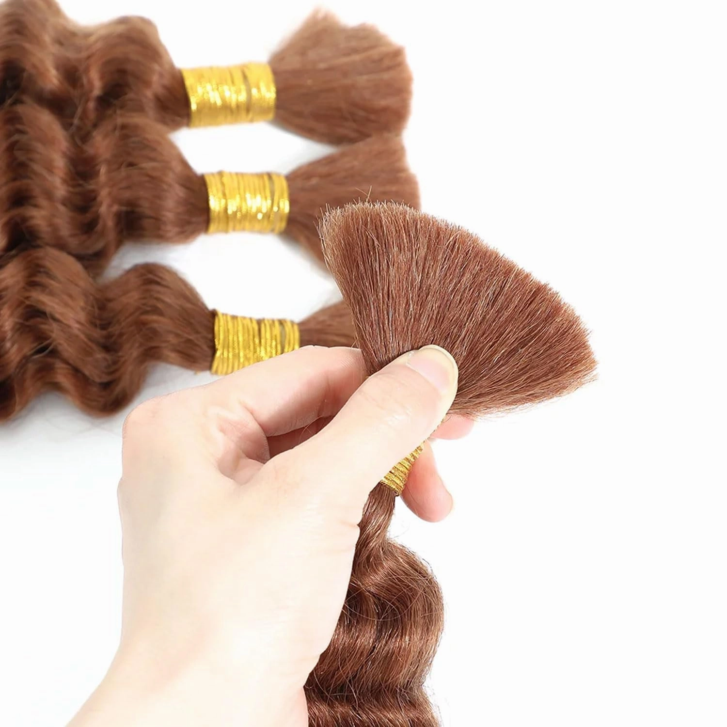 #30 Light Brown Human Braiding Hair Deep Wave Bulk 14 14 14 Inch Human Hair Weave 3 Bundle Unprocessed Brazilian Virgin Hair Brown Deep Curly Braiding Hair Extensions 50 Grams/Bundle