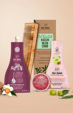 <strong>Beetroot Crush Lip Butter, Dual Tooth Comb, Chandan Nagakesar Lepa & Cinnamon Nashpati Mura Combo</strong> <br><i>Combo Pack of 4</i>