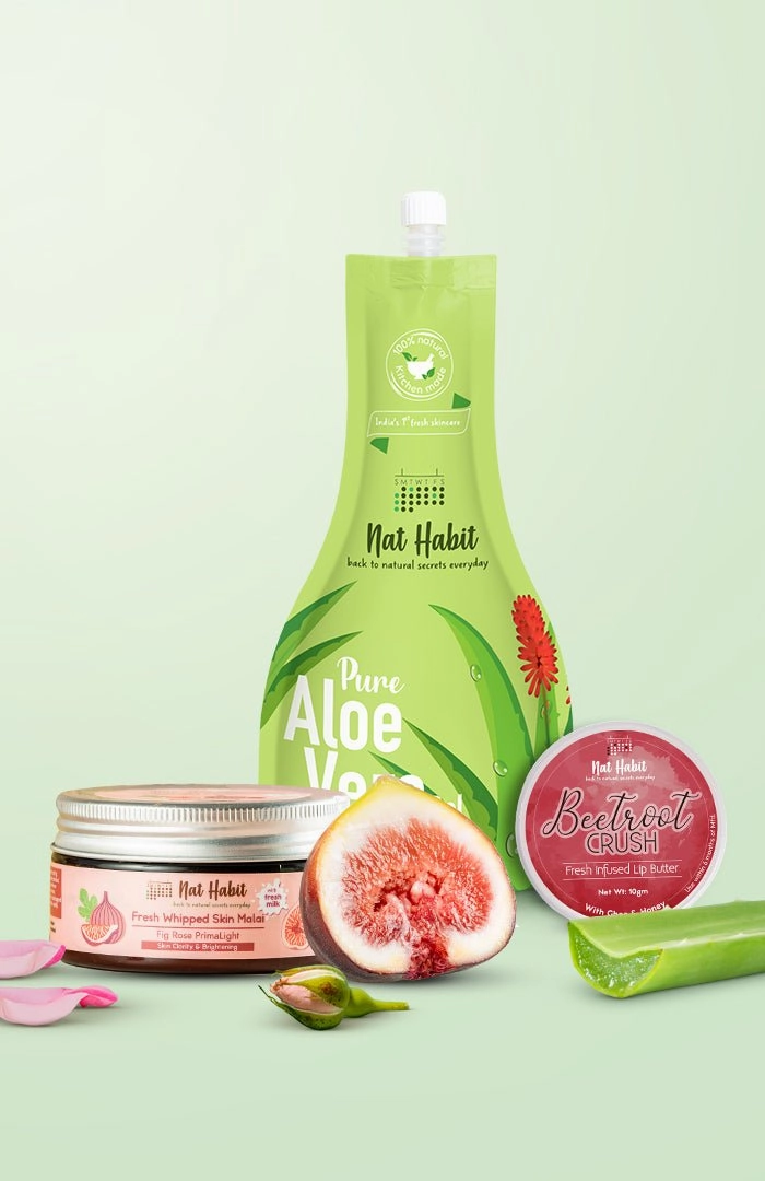 <strong>Beetroot Crush Lip Butter, Fig Rose Skin Malai & Pure Aloe Gel Combo</strong> <br><i>Combo Pack of 3</i>