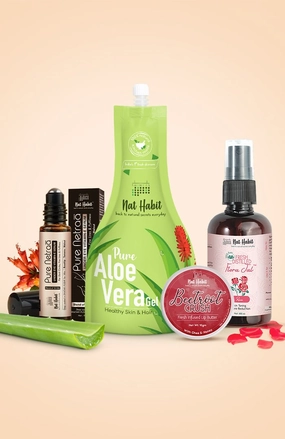 <strong>Beetroot Crush Lip Butter, Pure Aloe Gel, Pure Gulab Jal & Pure Netraa Combo</strong> <br><i>Combo Pack of 4</i>