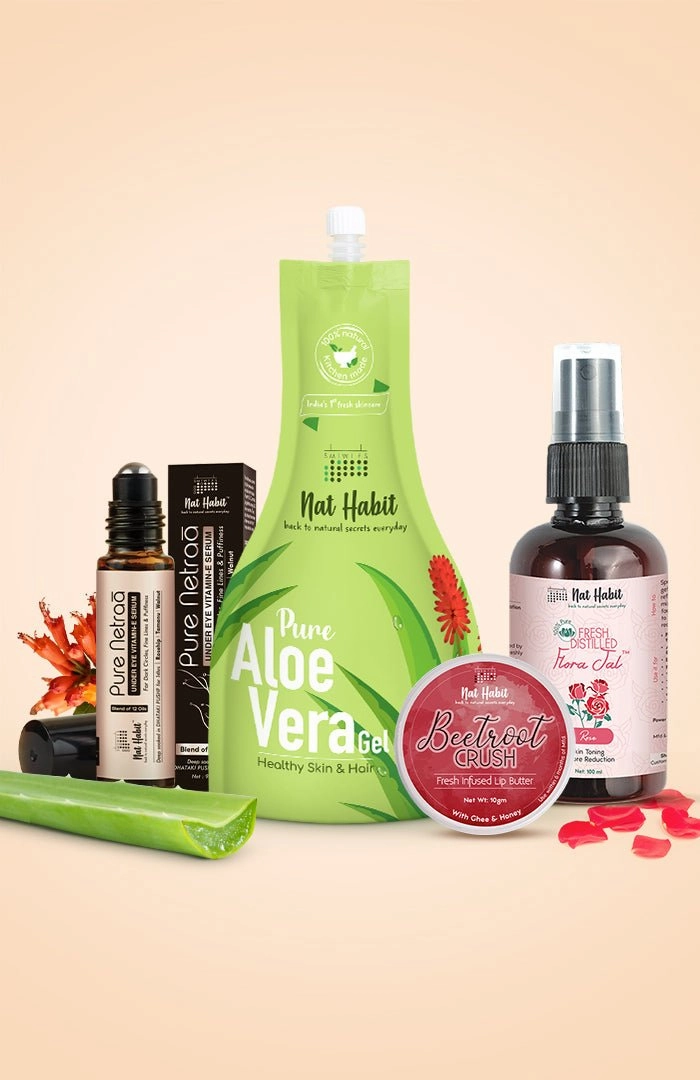 <strong>Beetroot Crush Lip Butter, Pure Aloe Gel, Pure Gulab Jal & Pure Netraa Combo</strong> <br><i>Combo Pack of 4</i>