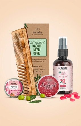 <strong>Beetroot Crush Lip Butter, Tucuma Rose Hand Malai, Pure Gulab Flora Jal & Dual Tooth Comb Combo</strong> <br><i>Combo Pack of 4</i>