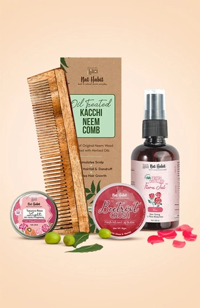 <strong>Beetroot Rose Lip Mura,Tucuma Rose Hand Malai, Pure Gulab Jal & Dual Tooth Comb Combo</strong> <br><i>Combo Pack of 4</i>