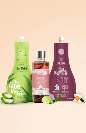 <strong>Chandan Nagakesar Lepa, Pure Aloe Gel, & Hibiscus Hair Oil</strong> <br><i>Combo Pack of 3</i>
