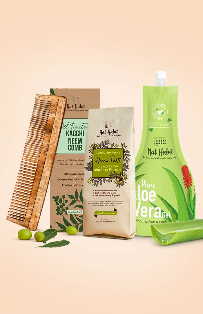 <strong>Henna, Dual Tooth Comb & Pure Aloe Gel Combo</strong> <br><i>Combo Pack of 3</i>