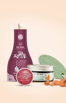 <strong>Multi Nut Skin Malai, Pumice Rub, Beetroot Crush Lip Butter & Chandan Nagakesar Lepa Combo</strong> <br><i>Combo Pack of 4</i>