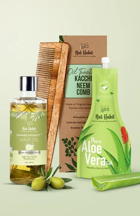 <strong>Olive Almond Hair Oil, Dual Tooth Comb & Pure Aloe Gel Combo</strong> <br><i>Combo Pack of 3</i>