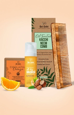 <strong>Pigmentation Face Malai, Dual Tooth Comb & Exfoliating Orange Soap Combo</strong> <br><i>Combo Pack of 3</i>