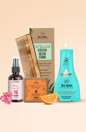 <strong>Pure Gulab Jal, Dual Tooth Comb, Exfoliating Orange Soap, & Five Gram & Clay Fuse Mura Combo</strong> <br><i>Combo Pack of 4</i>