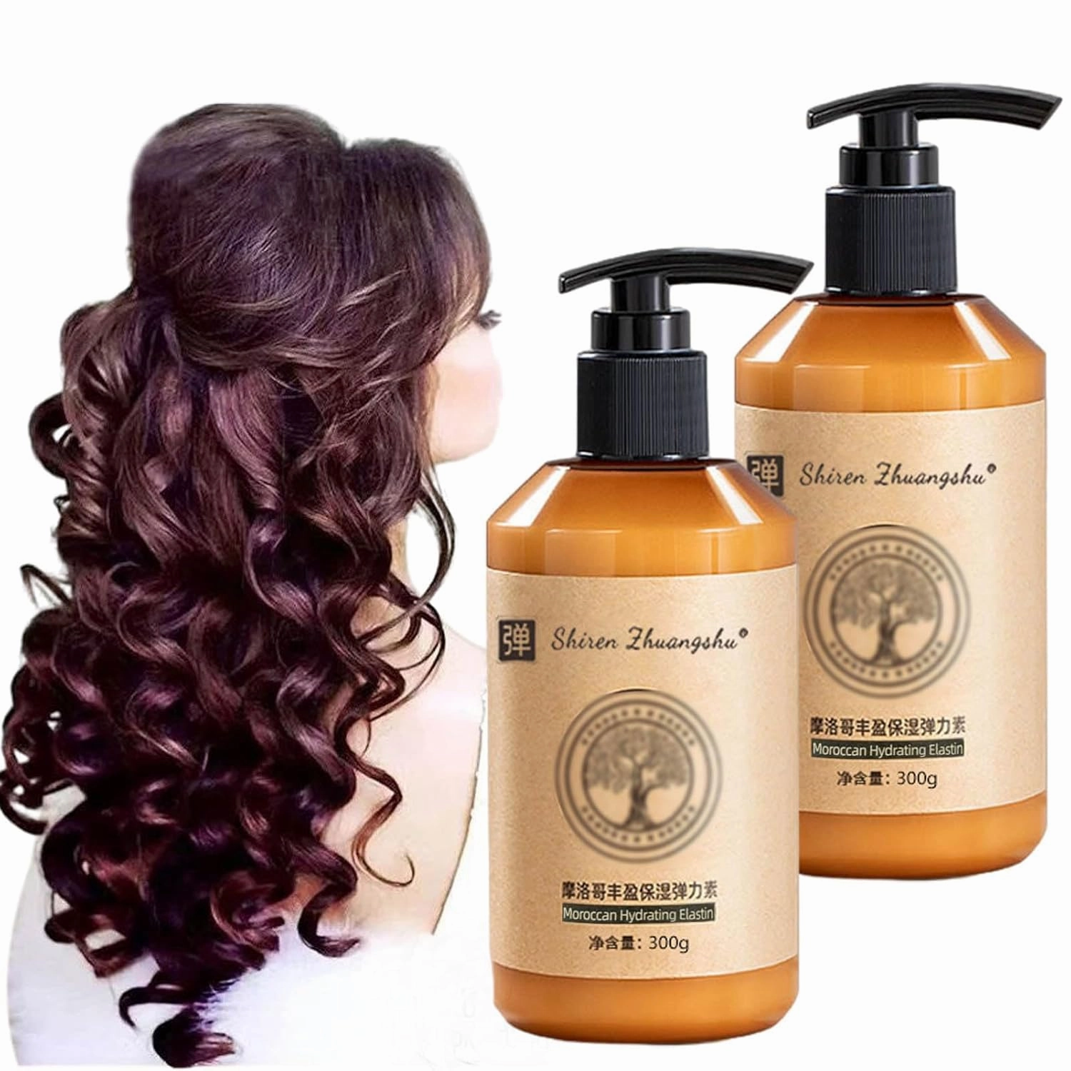 [Original and Genuine] Long-lasting Styling Moroccan Volume Moisturizing Elasticity, 300g Hydrating Styling Cream Moisture Styling Elastin Conditioner for Curly Hair (2 Bottle)