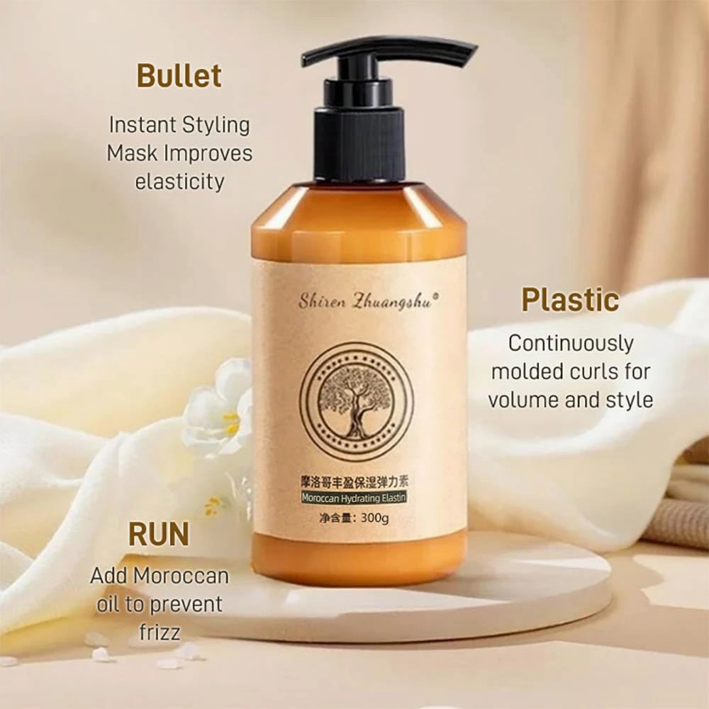 [Original and Genuine] Long-lasting Styling Moroccan Volume Moisturizing Elasticity, 300g Hydrating Styling Cream Moisture Styling Elastin Conditioner for Curly Hair (2 Bottle)