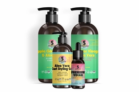 ACV Wash Day Deluxe Box, Natural Hair Care Set with Clarifying Shampoo, Leave-In Conditioner, Curl Styling Gel, Premium Vegan Growth Hair Oil