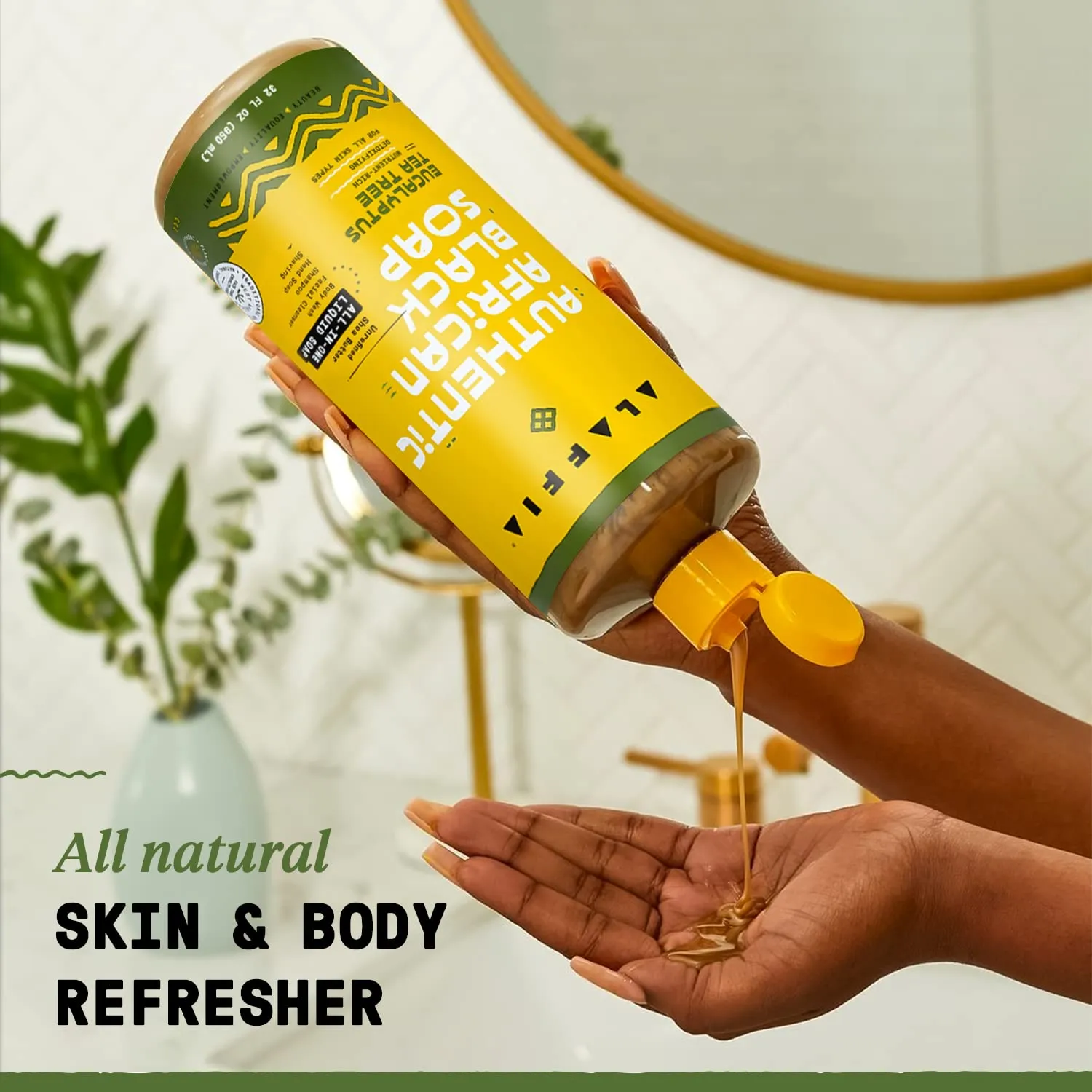 Alaffia Authentic African Black Soap, Eucalyptus Tea Tree – All-in-One Moisturizing Cleanser for Face, Hands, Body & Hair, 32 Oz Ea