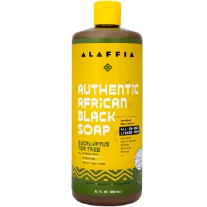 Alaffia Authentic African Black Soap, Eucalyptus Tea Tree – All-in-One Moisturizing Cleanser for Face, Hands, Body & Hair, 32 Oz Ea