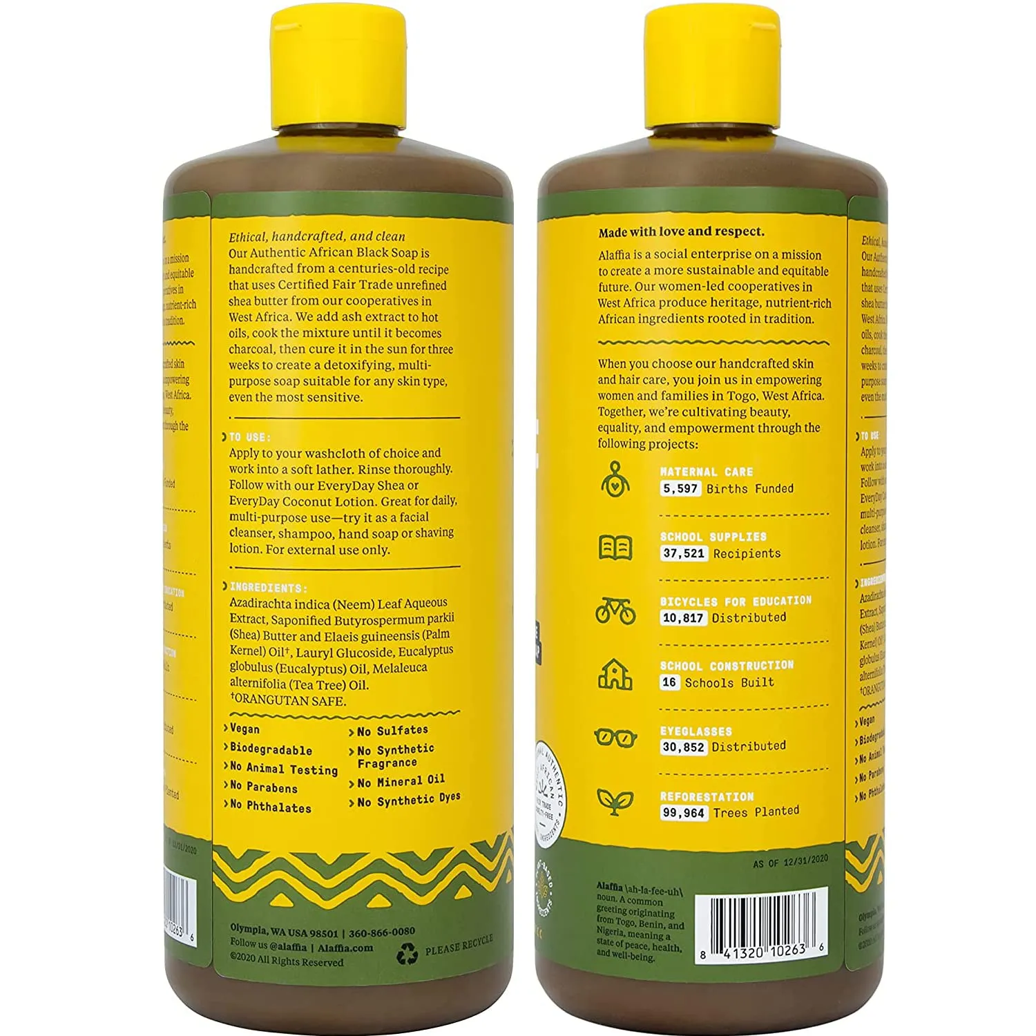 Alaffia Authentic African Black Soap, Eucalyptus Tea Tree – All-in-One Moisturizing Cleanser for Face, Hands, Body & Hair, 32 Oz Ea