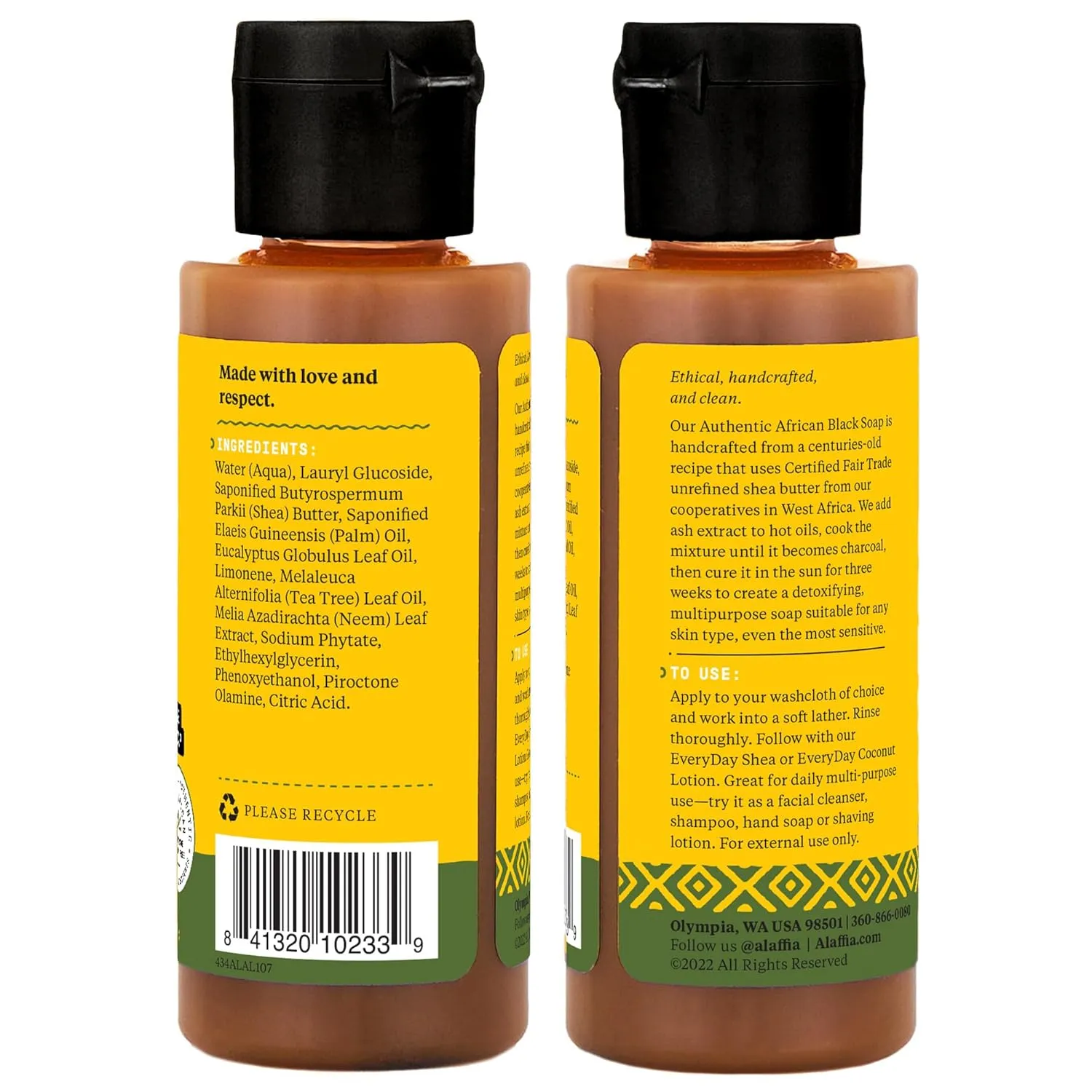 Alaffia Authentic African Black Soap Variety 2-Pack – All-In-One Liquid Soap, Travel-Size Eucalyptus Tea Tree   Full-Size Wild Lavender Body Wash, Face Wash, Shampoo, Shaving Soap