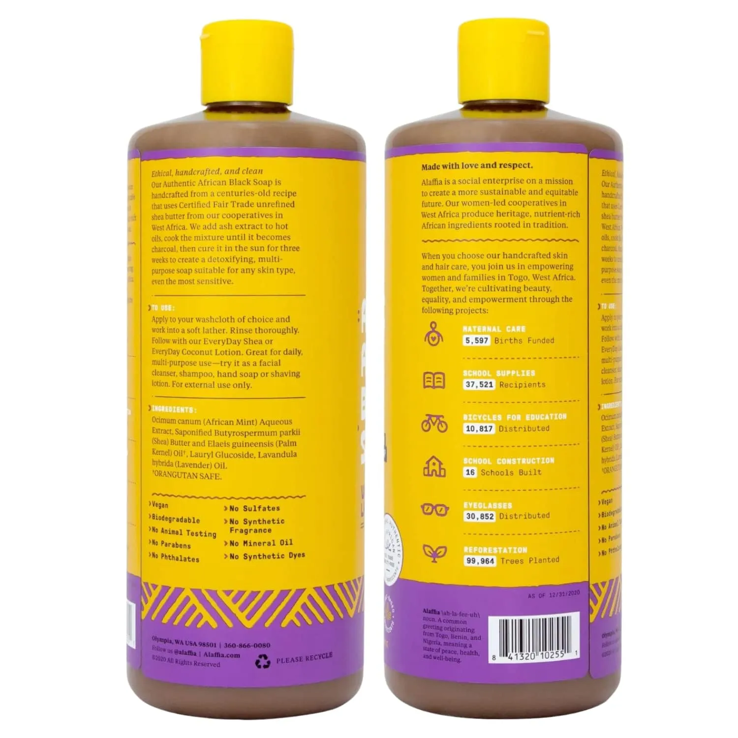 Alaffia Authentic African Black Soap Variety 2-Pack – All-In-One Liquid Soap, Travel-Size Eucalyptus Tea Tree   Full-Size Wild Lavender Body Wash, Face Wash, Shampoo, Shaving Soap