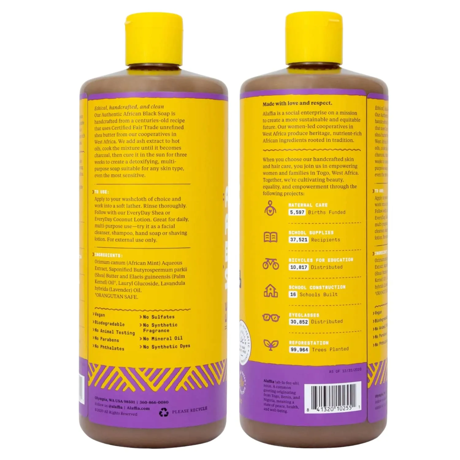 Alaffia Authentic African Black Soap, Wild Lavender, 2-Pack – All-in-One Moisturizing Cleanser for Face, Hands, Body & Hair, 32 Oz Ea