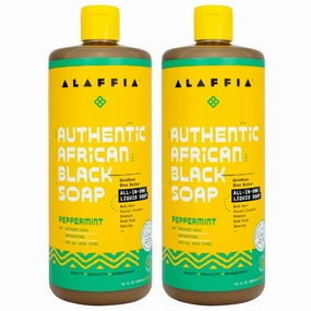 Alaffia African Black Soap Liquid, Peppermint (32 Oz)   Eucalyptus Tea Tree (2 Oz) – All-in-One Moisturizing Cleanser for Face, Hands, Body & Hair