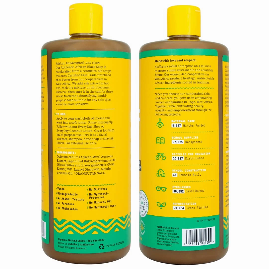 Alaffia African Black Soap Liquid, Peppermint (32 Oz)   Eucalyptus Tea Tree (2 Oz) – All-in-One Moisturizing Cleanser for Face, Hands, Body & Hair