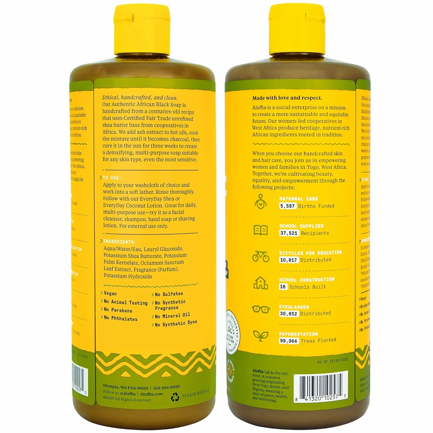 Alaffia Authentic African Black Soap, Hemp Olive Leaf – All-in-One Moisturizing Cleanser for Face, Hands, Body & Hair, 32 Oz