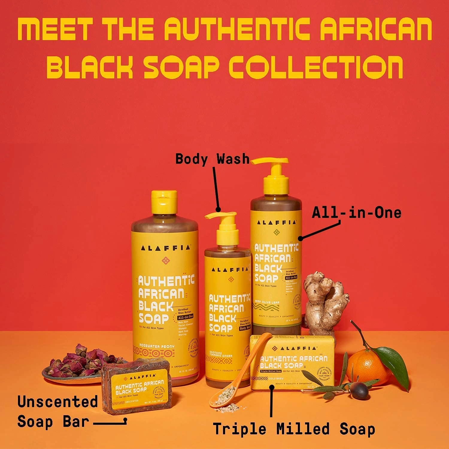 Alaffia Authentic African Black Soap, Hemp Olive Leaf – All-in-One Moisturizing Cleanser for Face, Hands, Body & Hair, 32 Oz