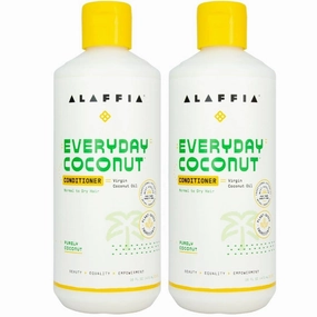 Alaffia Hair Care, Everyday Coconut Conditioner, Daily Moisturizer, Wavy & Curly Hair Products, Vitamin E, Virgin Coconut Oil, Ginger Extract,Purely Coconut, 2 Pack - 16 Fl Oz