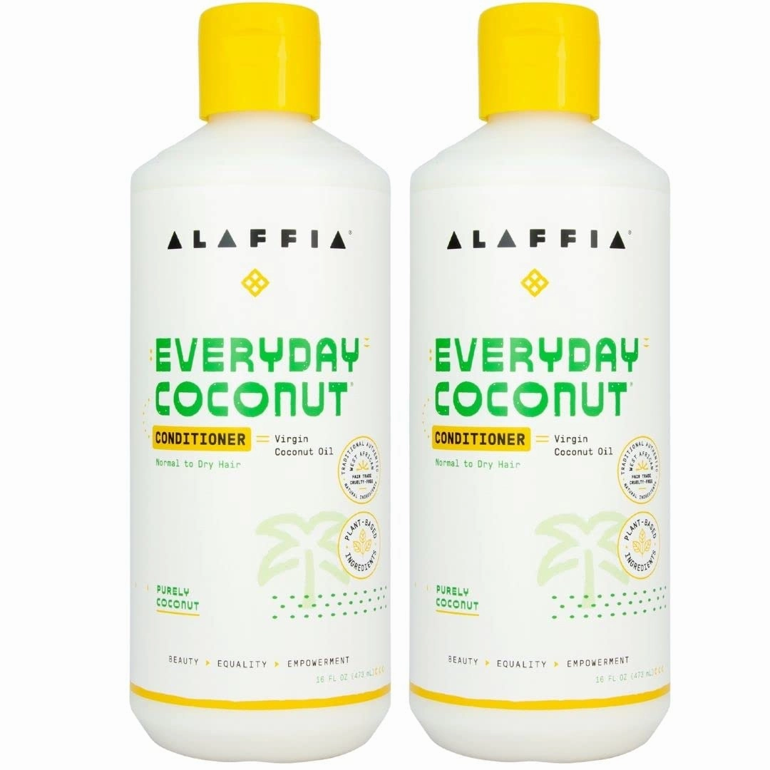 Alaffia Hair Care, Everyday Coconut Conditioner, Daily Moisturizer, Wavy & Curly Hair Products, Vitamin E, Virgin Coconut Oil, Ginger Extract,Purely Coconut, 2 Pack - 16 Fl Oz
