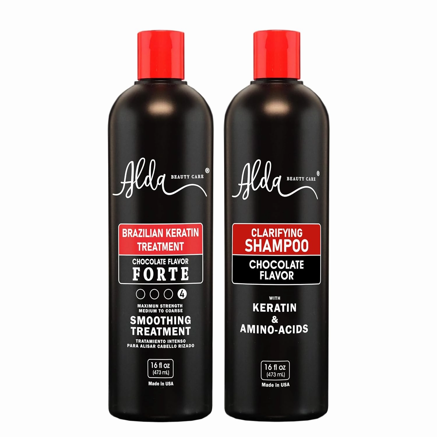 Alda Chocolate Brazilian Keratine Treatment Permanent Straightening Blowout 16 fl oz   Shampoo Clarifying 16 fl oz. (16 fl oz each(Pack of 2))