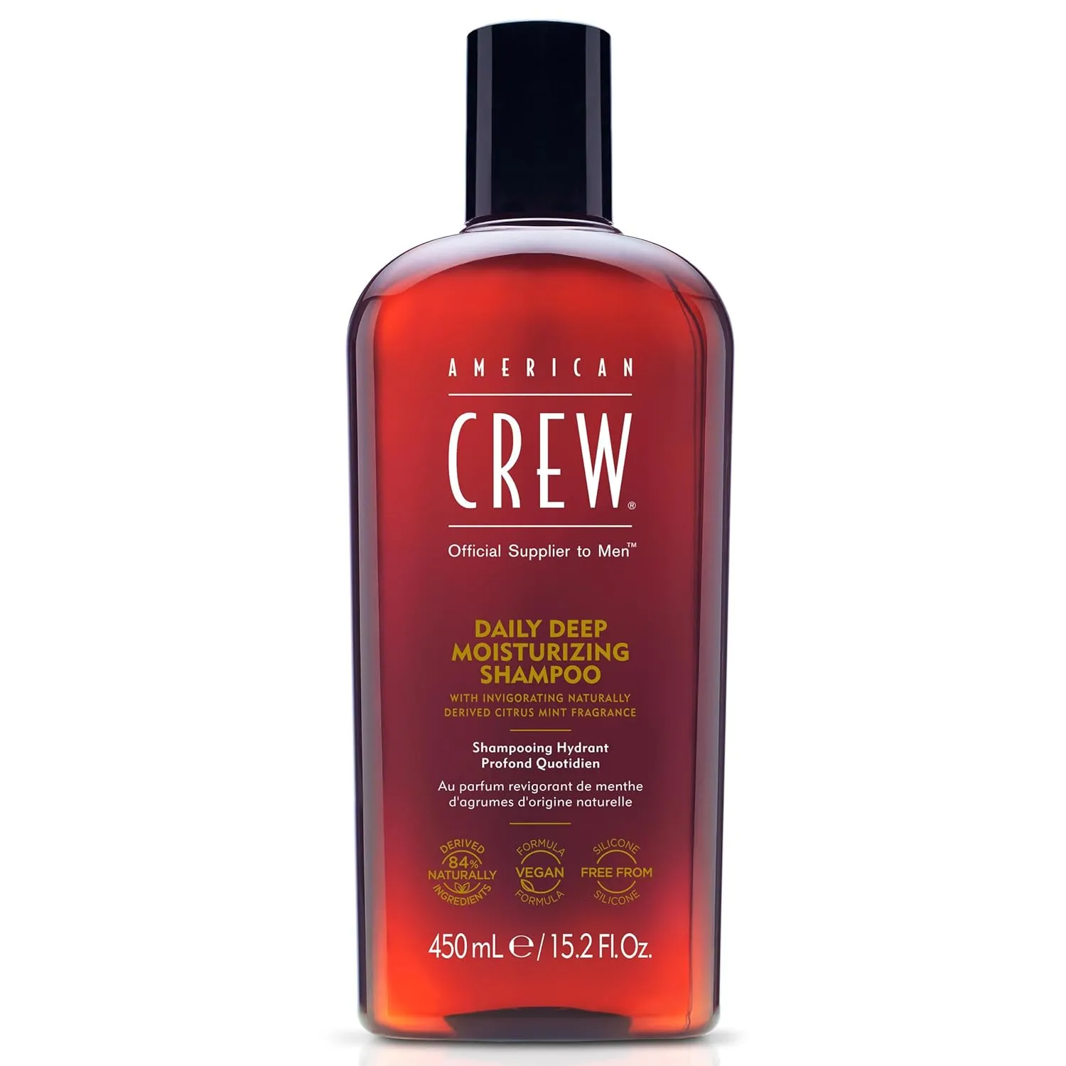 American Crew Shampoo for Men, Daily Deep Moisturizer, Naturally Derived, Vegan Formula, Citrus Mint Fragrance, 15.2 Fl Oz