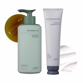 AMOS PROFESSIONAL Volumizing Home Care Duo l Curl Defining Cream 2X & The Green Tea Shampoo Refresh l Korean Hair Essence and Shampoo set