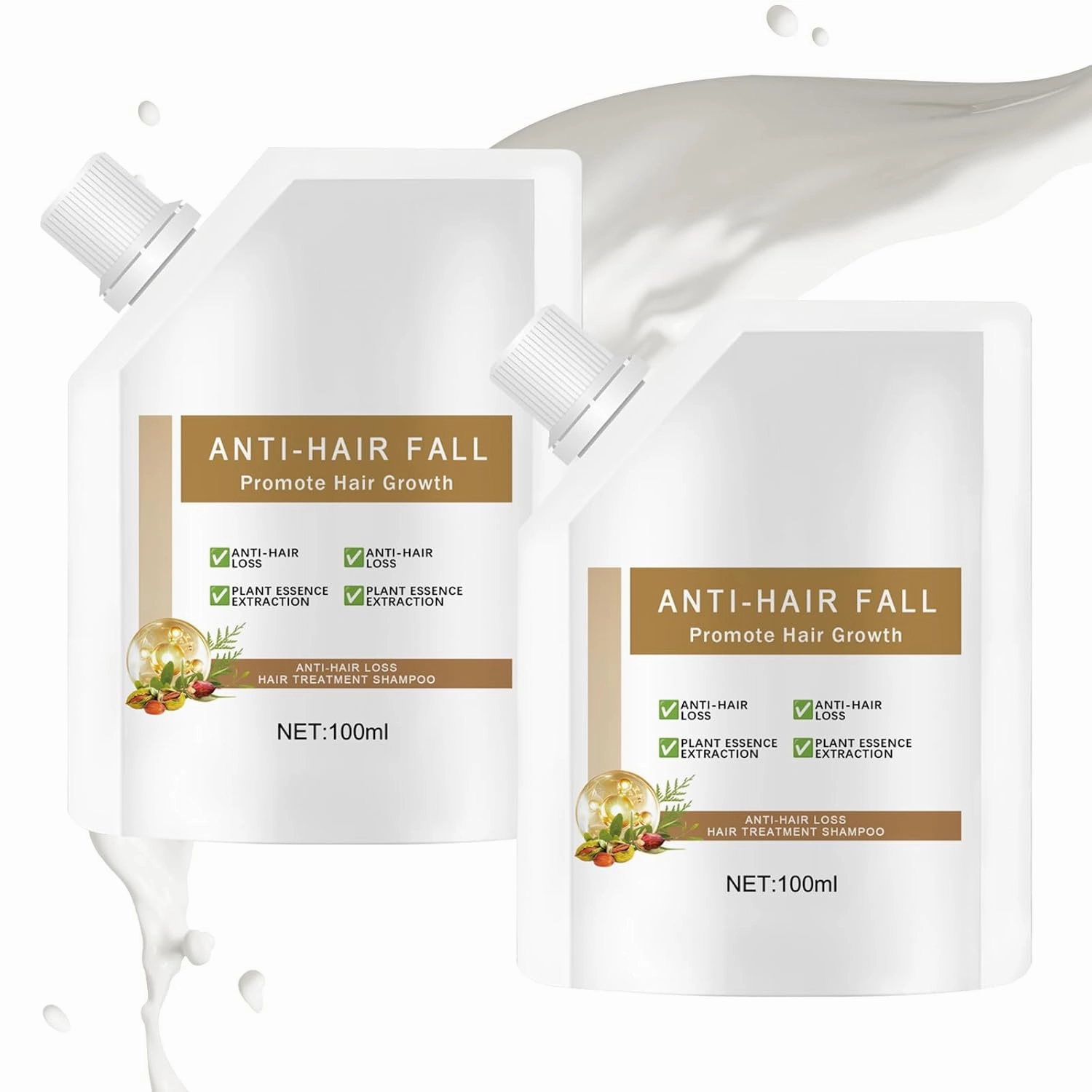 Anti-Hair Fall Hair Loss Shampoo, Anti Hair Loss Shampoo, Anti-Hair Fall Promote Hair Growth Shampoo, Rich in Various Plant Extracts Shampoo, for All Hair Types, 300ml (2PCS)