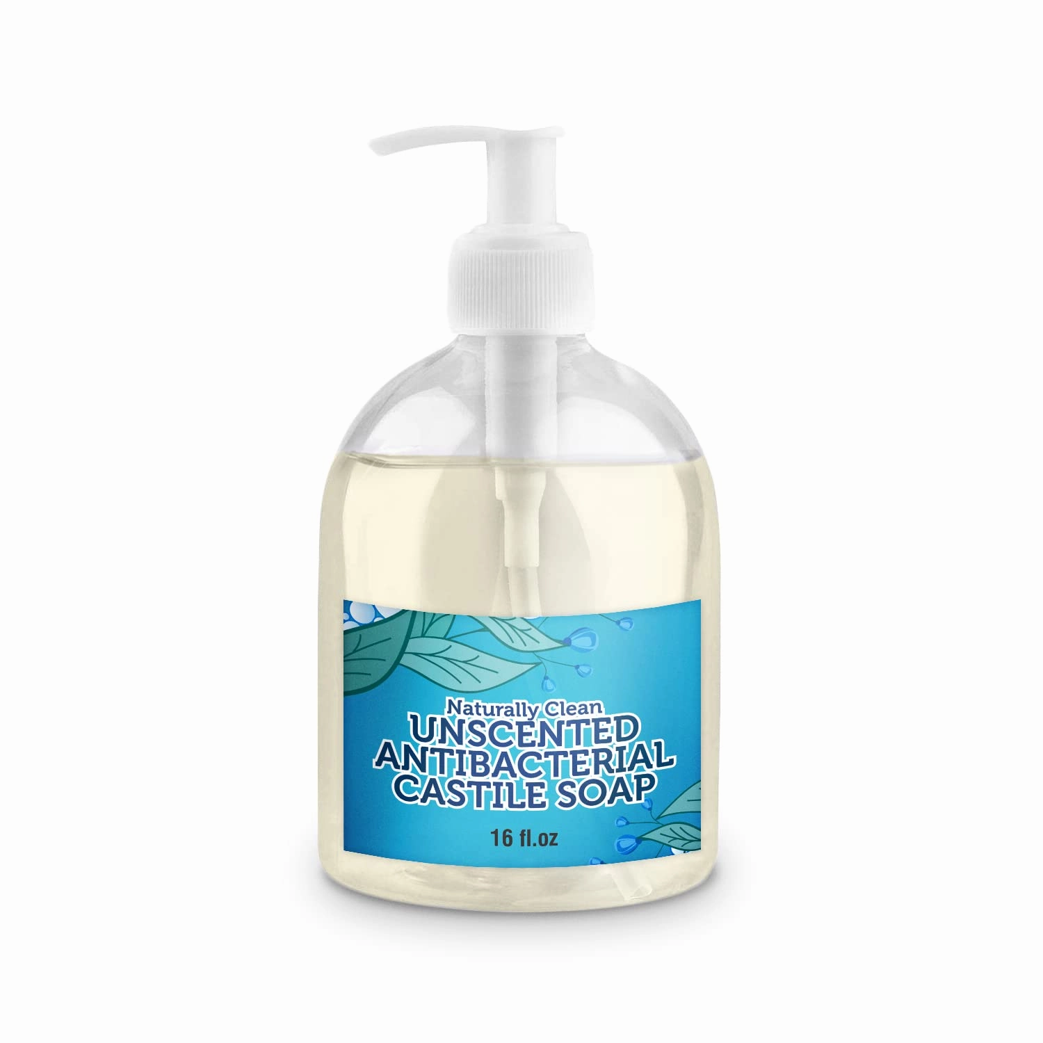 Antibacterial Unscented Pure Castile Liquid Soap for Face, Hand & Body Wash-Vegan, Non-GMO, Made in USA, Liquid Castile Soap for All Skin Types, Dry & Sensitive Skin 16 oz
