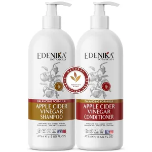 Apple Cider Vinegar (ACV) Shampoo & Conditioner | Clarifies, Balances pH, Detoxes Deep Cleanser for Scalp & Hair, Buildup Remover, Ideal for Locs, Curly, Oily Hair, 16 fl oz Each
