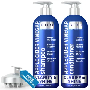 Apple Cider Vinegar Shampoo and Conditioner Set | Deep Cleansing, Frizz Control, Shine Restoration & Scalp Care | Clarifying Shampoo for All Hair Types | 10.14 fl.oz (Pack of 2)