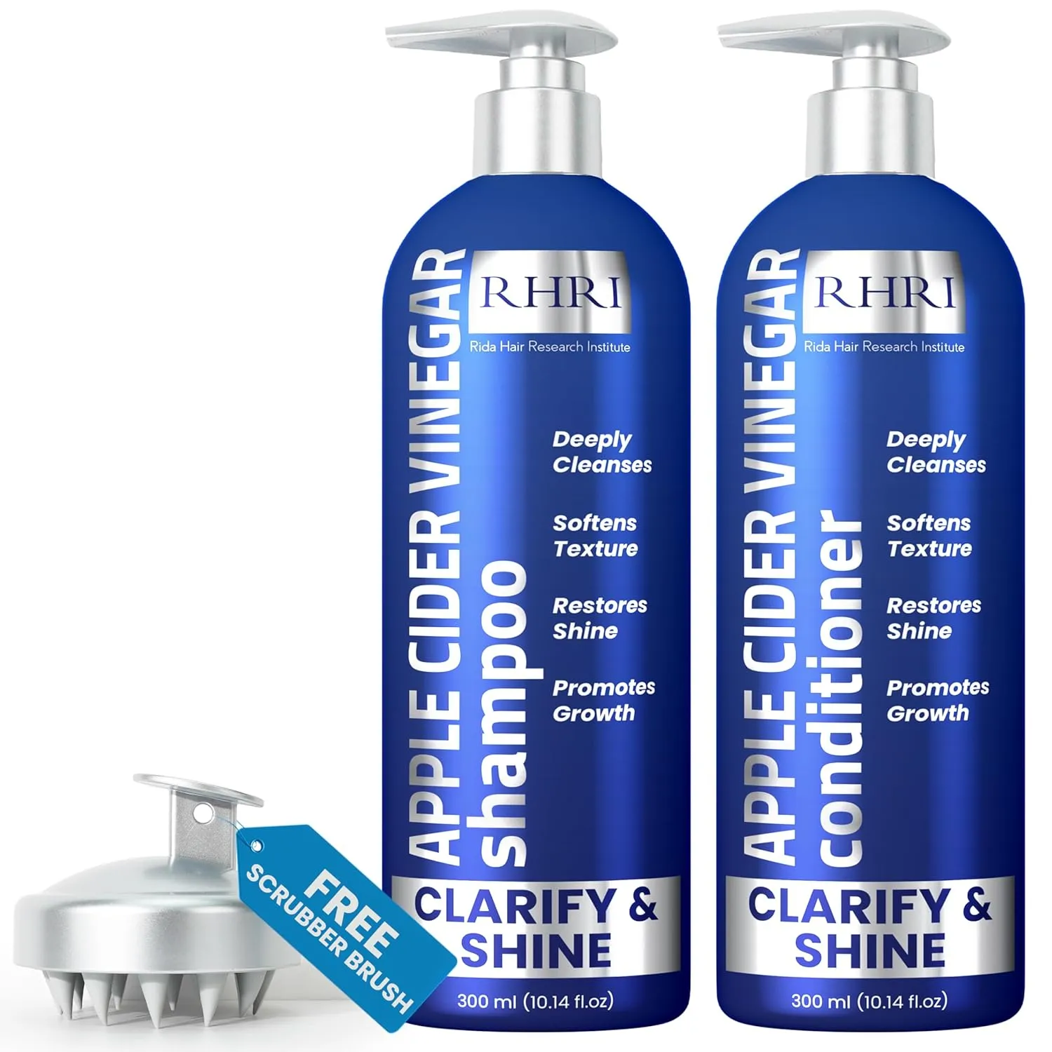 Apple Cider Vinegar Shampoo and Conditioner Set | Deep Cleansing, Frizz Control, Shine Restoration & Scalp Care | Clarifying Shampoo for All Hair Types | 10.14 fl.oz (Pack of 2)