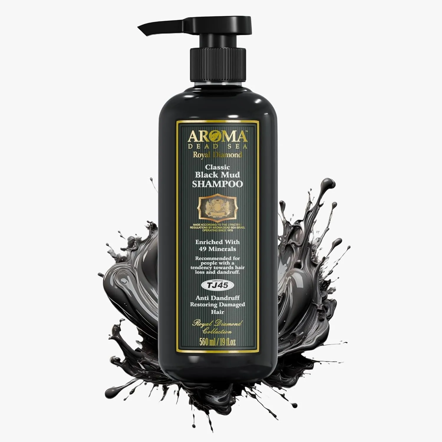 AROMA DEAD SEA Natural Black Mud Shampoo – Sulfate-Free, Promotes Regrowth & Prevents Hair Loss, Strengthens Roots, Fights Dandruff, Moisturizing for Thinning & Damaged Hair, 19 fl oz