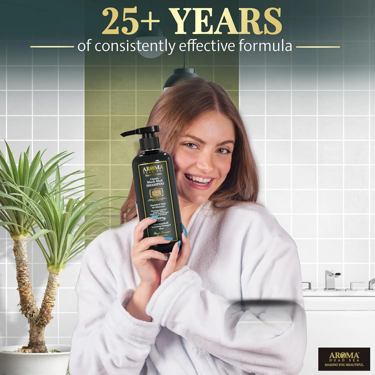 AROMA DEAD SEA Natural Black Mud Shampoo – Sulfate-Free, Promotes Regrowth & Prevents Hair Loss, Strengthens Roots, Fights Dandruff, Moisturizing for Thinning & Damaged Hair, 19 fl oz