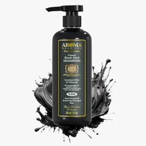 AROMA DEAD SEA Natural Black Mud Shampoo – Sulfate-Free, Promotes Regrowth & Prevents Hair Loss, Strengthens Roots, Fights Dandruff, Moisturizing for Thinning & Damaged Hair, 19 fl oz
